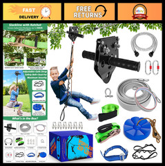 Outdoor Zip Line Kit for Kids & Adults – 150FT, 500Lbs Capacity, Trolley Swing S