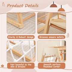 9-in-1 Indoor Wooden Play Structure w/ Slide & Climbing Wall for Toddlers Age 3+