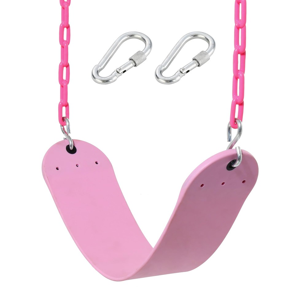 Pink Playground Swing Seat, Heavy Duty Chain Plastic Coated, Birthday Gift Set