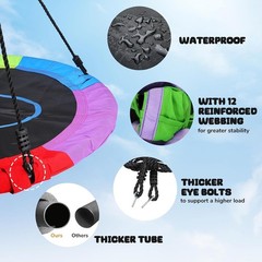 Luxury 40” Outdoor Saucer Swing for Adults & Kids – Rainbow Design, 700lb Limit