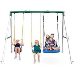 660lbs 7.3ft Heavy Duty Metal Swing Set 3 Swings Backyard Playset Kids Swing Set
