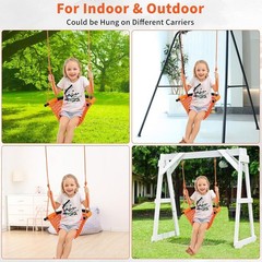 Kids Swing Set Heavy Duty Rope Swing Seat 440LBS Outdoor Indoor Orange
