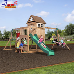 Cedar Wood Swing Set Ages 3-6 Years Wave Slide Clubhouse Outdoor Playset NEW