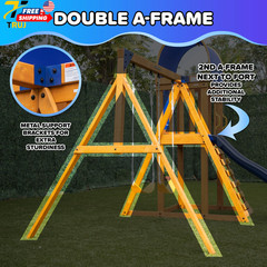 Wooden Swing Set with 2 Person Saucer Swing 6′ Blow Molded Slide Heavy Duty Doub