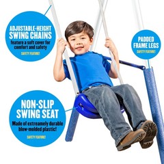 Swingin’ More Fun – Outdoor Backyard Playground Kids Swing Set. White/Blue