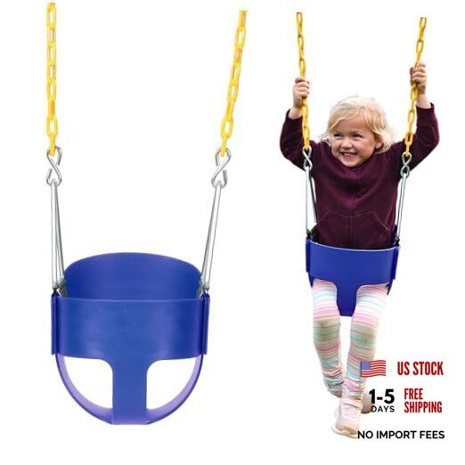 Heavy-Duty High Back Full Bucket Toddler Swing Seat | Coated Chains Fully Blue