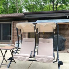 2 Person Porch Swing Canopy Top Waterproof Outdoor Seater Garden Swing Seat C…