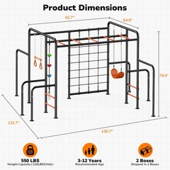 Jungle Gym Metal Swing Sets Monkey Bars Frame 550lbs for Kids Playground Set