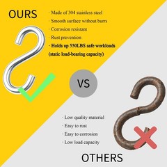 304 Stainless Steel 3 Inch S Hooks, 4 PCS S Hooks for Hanging Heavy Duty Stat…