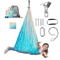 Indoor Sensory Swing for Kids or Outdoor – Holds Fuzz Blue and Yellow Design
