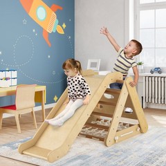 4 in 1 Wooden Climbing Triangle Set Triangle Climber w/Ramp Natural