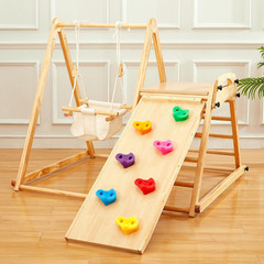 4-In-1 Wooden Toddler Swing and Slide Set, Foldable Montessori Jungle Gym for To