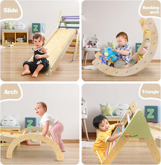 Pikler Triangle Set Montessori Toddler Climbing Toys Indoor, Foldable Climbin…