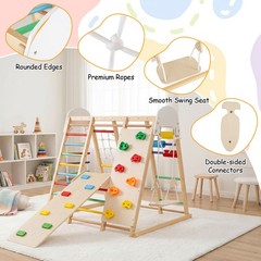 Indoor Jungle Gym for Kids 8-in-1 Montessori Climber Playset with Swing Monkey