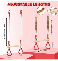 Wooden Trapeze Swing Bar, Adjustable Height Swing Set, Gym Rings, Playground Att