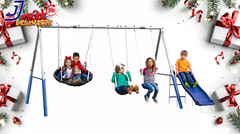 Metal Swing Set with 2 LED Swing Seats Super Disc Swing & Wave Slide FREE SHIPP