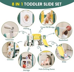 8 in 1 Toddler Slide Set, Kids for Toddlers, 61″x87″x41.7″, Green