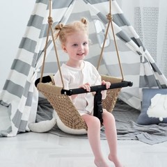 2 -in- 1 Toddler Swing. Swing Seat for Kids with Adjustable Ropes, Light Brown