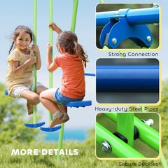 Green Metal A-Frame Swing Set with Glider 110.25x55x70 for Kids