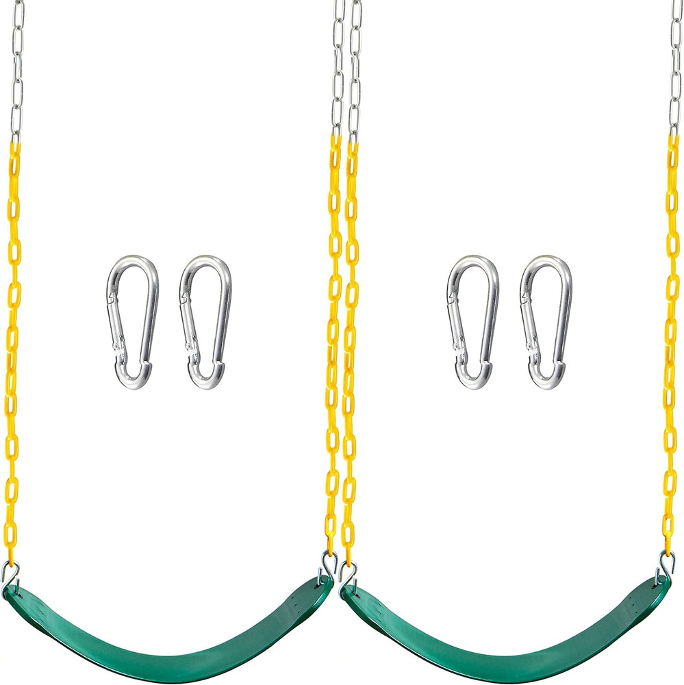 2 Pack Heavy Duty Green Swing Seats with 66″ Chains Outdoor Playground Kids Fun!
