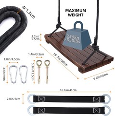 Wood Swing Seat 19.7 X 9.8 X 1 Inch Carbonized 550 Lbs Load – 100% Waterproof
