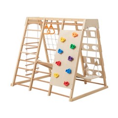 9-in-1 Wooden Climbing Set w/ Slide, Pikler Triangle Indoor Play Structure 176lb