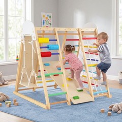 Indoor Jungle Gym for Kids 8-in-1 Montessori Climber Playset w/Swing Monkey Bars