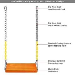 SELEWARE Hanging Wooden Swing, 17.5″ x 8.2″ Swing Seat with Chain and 2 Carab…