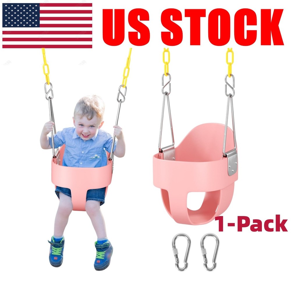 330lb Heavy Duty Toddler Swing High Back Full Bucket Swing Seat Outdoor Pink
