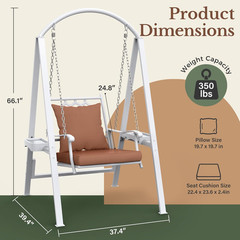 Heavy-Duty Porch Swing with Stand, Adjustable Chains, Removable Cushion, White