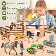 35 PCS Realistic Horse Playset – Stable Barn Toys for Kids, Perfect Birthday Gif