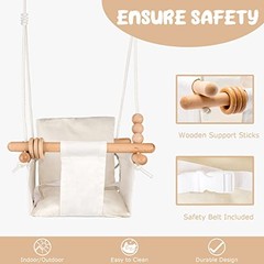 Baby Swing Outdoor Indoor Toddler Swing Seat with Safety Belt, Canvas Cream