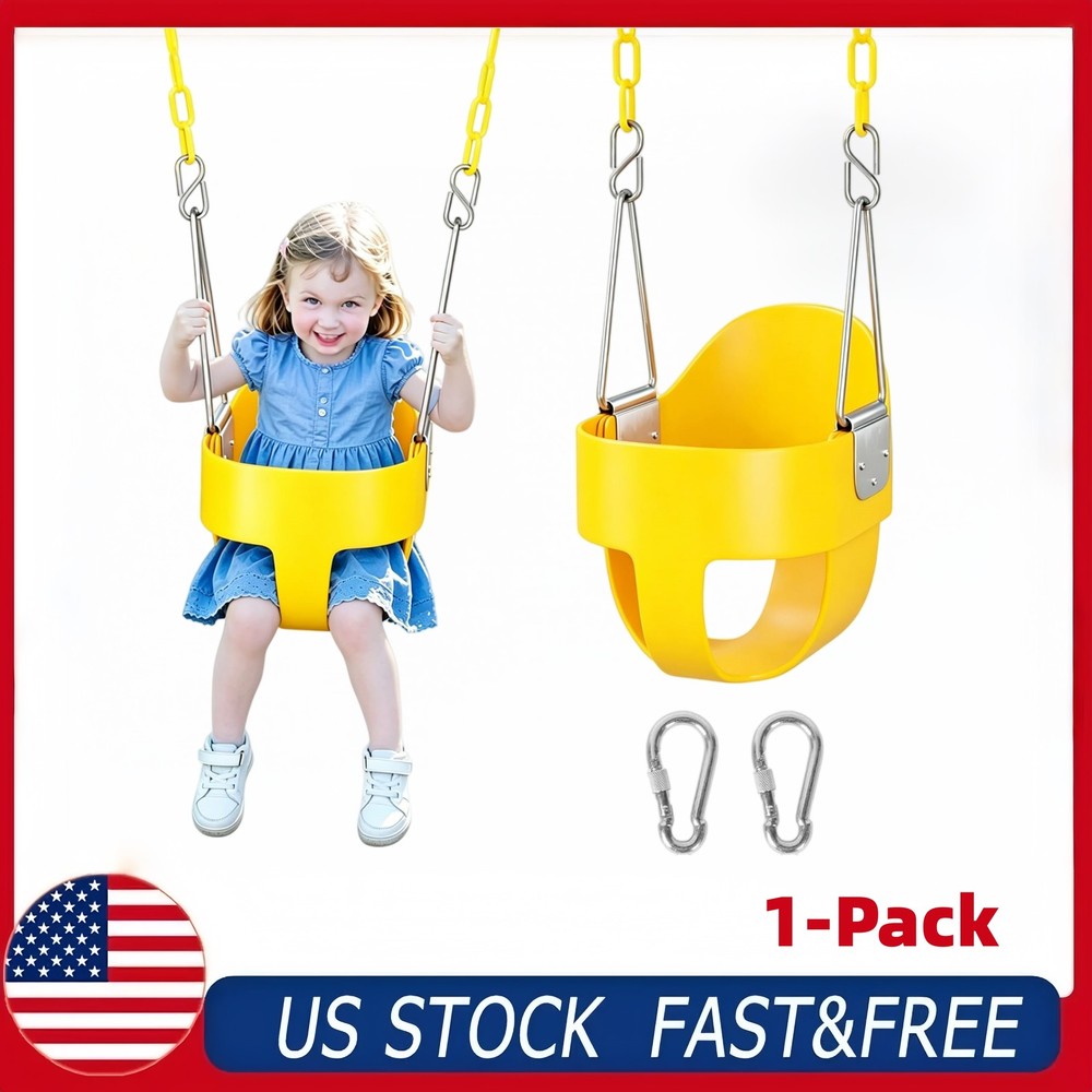 1-Pack Toddler Swing High Back Full Bucket Seat Baby Outdoor Swing Yellow 330lb