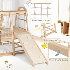 8-in-1 Jungle Gym w/Slide, Monkey Bar, Swing, Rope Ladder, Resting Platform, Net