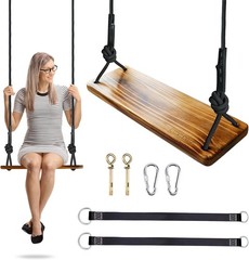 Hanging Wooden Swing 24″x 8″x 1.2″ Tree Swing Adults & Kids W/ 500lbs Load