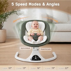 Baby Swing with Remote Control – 5 Natural Motion Speeds, Detachable Seat Pad…