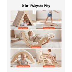 Uimoso 9-in-1 Wooden Toddler Climbing Set with Cars and Triangle Design
