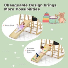 Indoor Playground Climbing Gym Wooden Kids 8 in 1 Climber Playset for Children
