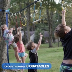 Ninja Warrior Obstacle Course for ,2×56ft Slackline Kit with 8 Ninja +Fast-Se…