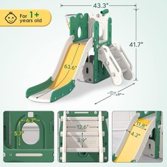 7 in 1 Toddler Slide, L-Shaped Baby Slide for Toddlers Age 1-3 with Basketball H