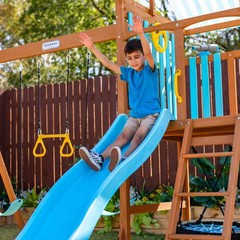 Teamson Kids Laguna Wooden Swing Set with Slide & Rock Wall