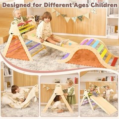 7 in 1 Rainbow Pikler Triangle Set with 41in Ramp & Arch Rocker