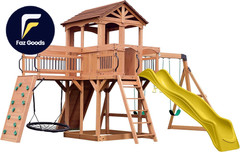 Backyard Discovery Sterling Point Cedar Wood Swing Set with Wave Slide Raised