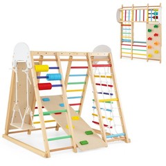 Indoor Jungle Gym for Kids 8-in-1 Montessori Climber Playset w/Swing Monkey Bars
