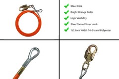 Steel Core Flip Line for Tree Climbing, 1/2 in x 8 ft – USA Made, Aluminum Sw…