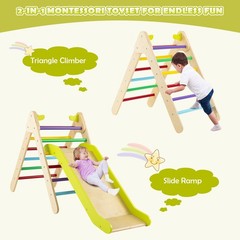 2-in-1 Wooden Climbing Triangle Set Triangle Climber w/ Ramp Multi-color