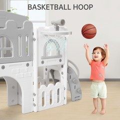 8 in 1 Toddler Slide Playset for Age 1-3 with Climber Toy Storage White and Gray