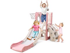 6 in 1 Playset with Slide, Slide with Basketball Hoop, , Ring Toss, Indoor Ou…