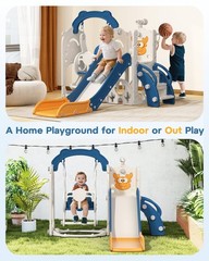 Toddler Slide and Swing Set, 7-in-1 Indoor Outdoor Toddler Playset with Climb…