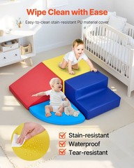 4-Piece Toddler Climbing Blocks, PU Leather Cover, 25D High-Density Foam